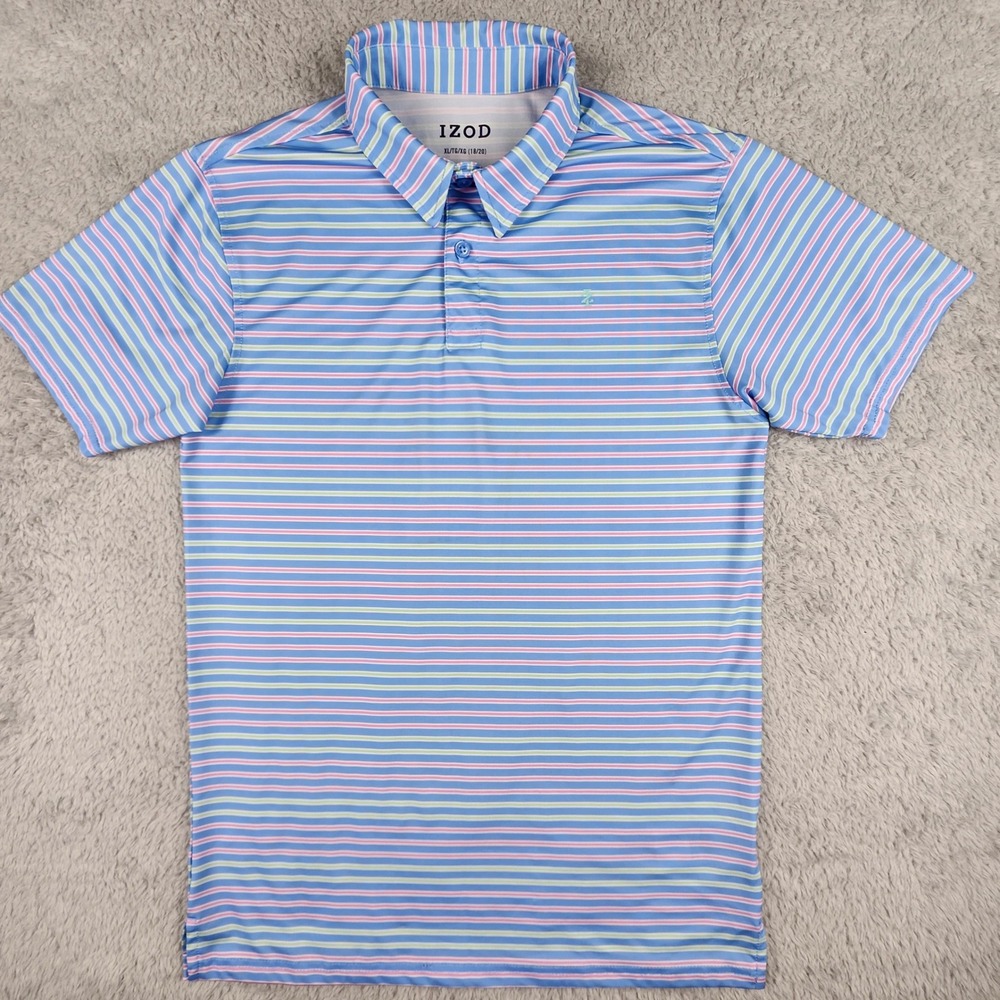 IZOD Polo Shirt Boys XL Blue Striped Short Sleeve Performance Golf Top IZSHB4KF - Picture 3 of 11